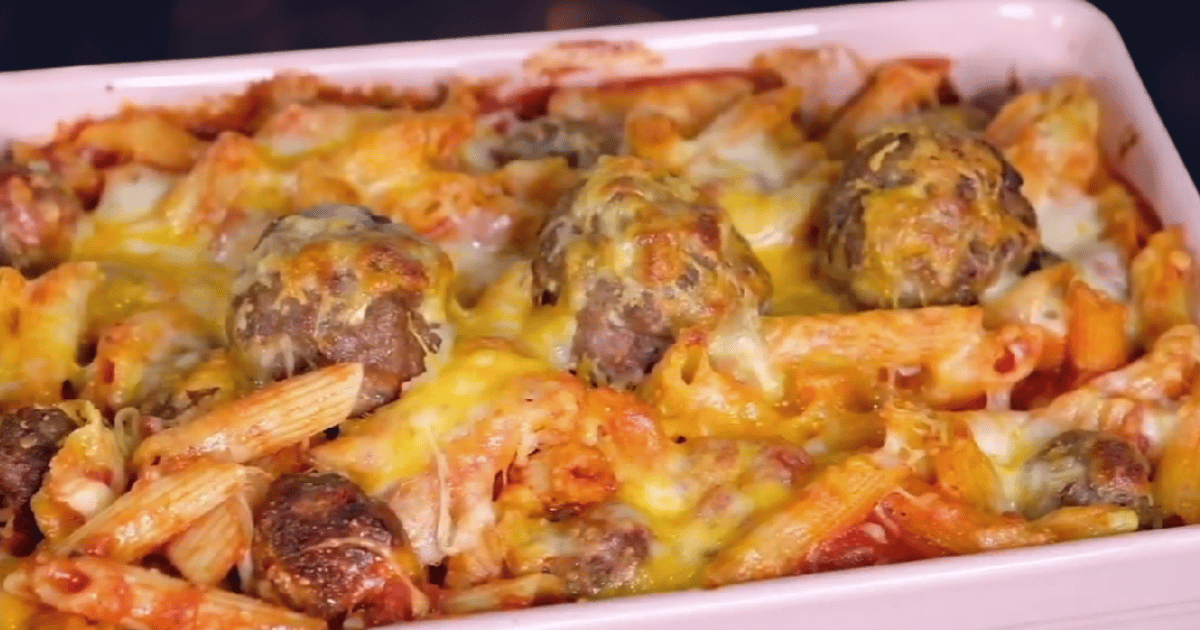 Cheesy Baked Pasta With Homemade Meatballs